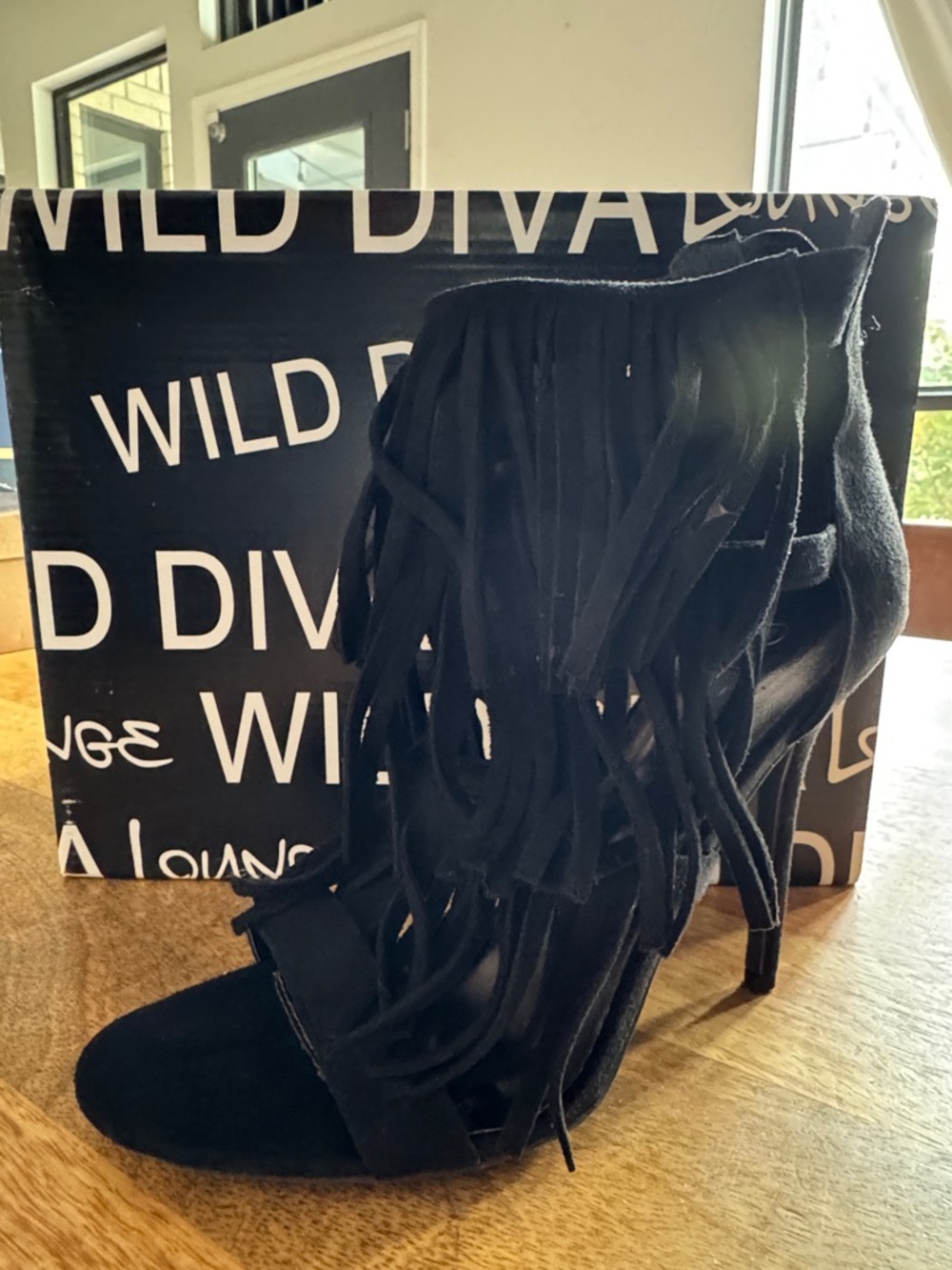 Wild Diva Black Fringe Stiletto Ankle Heels